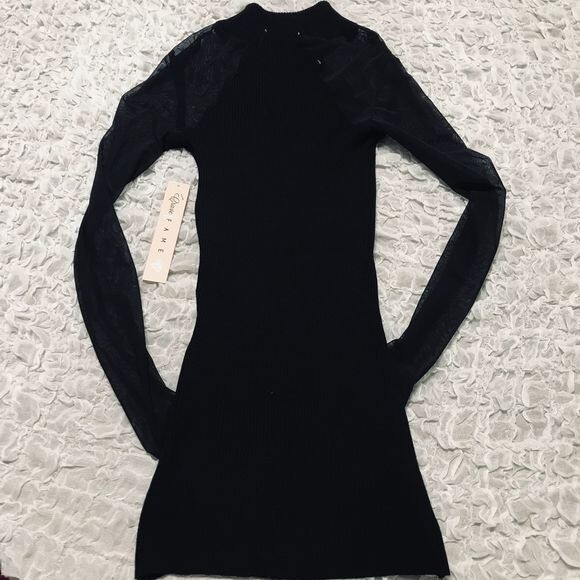Crave Fame black knit ribbed top mock neck mesh long sleeve top size XS - Picture 5 of 8